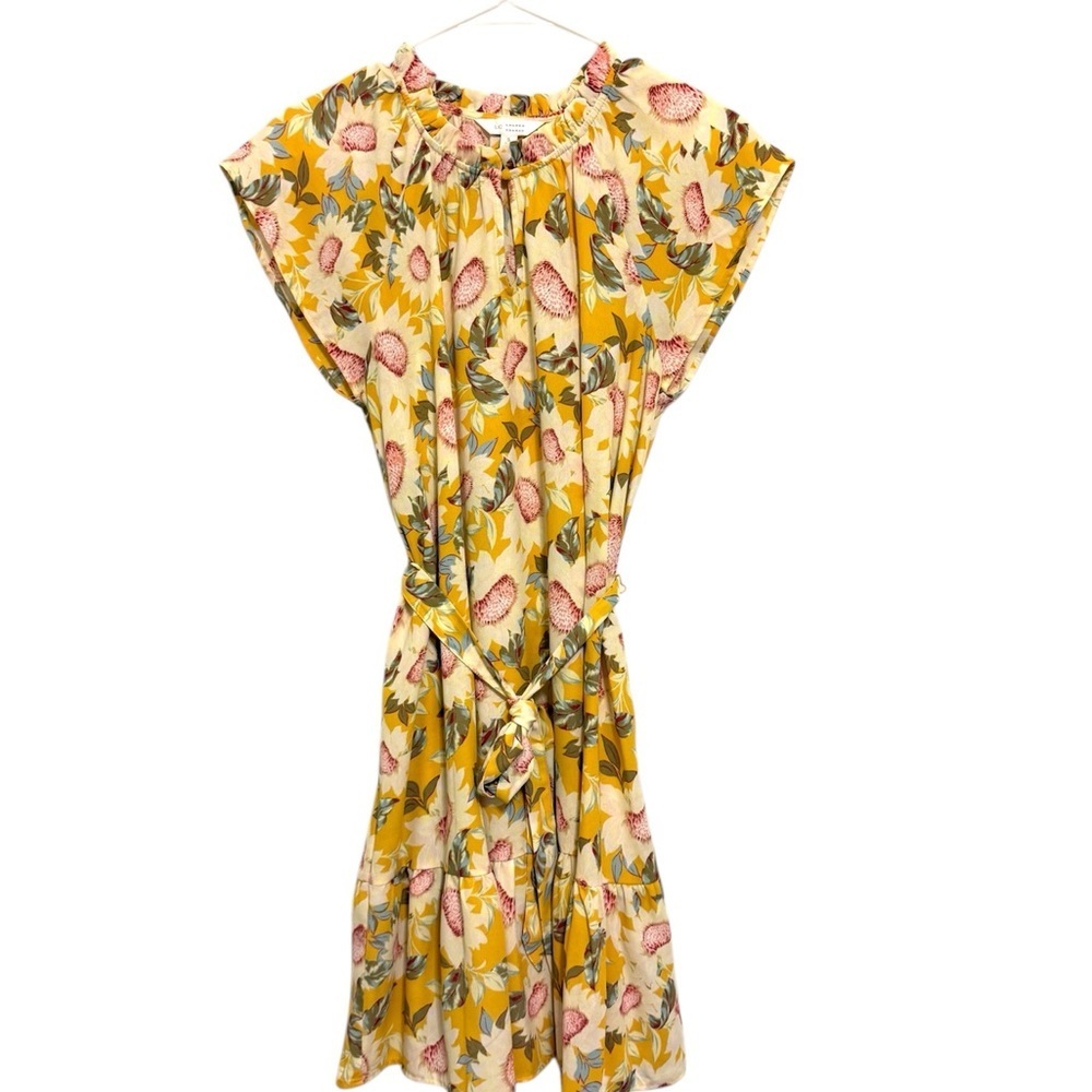 2/$30 LC Lauren Conrad Yellow Floral Tie Waist Dress Size Small